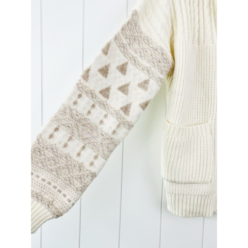 Hem & Thread Ivory Super Soft Knitted Aztec Cardigan Boho Southwestern Sweater S - Picture 3 of 8